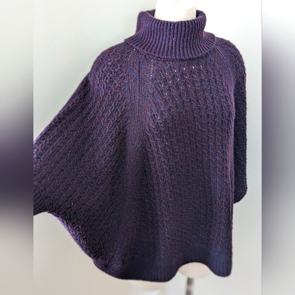 Lou & Grey Purple Blue Turtleneck Batwing Sleeve Knit Sweater - Picture 2 of 7